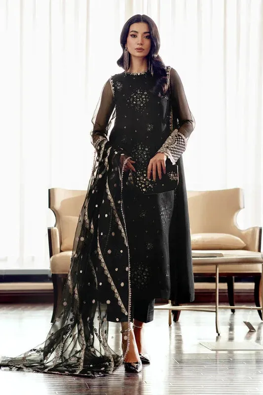 Baroque Luxury Pret 24 Black Organza – view 1 – Poshaq