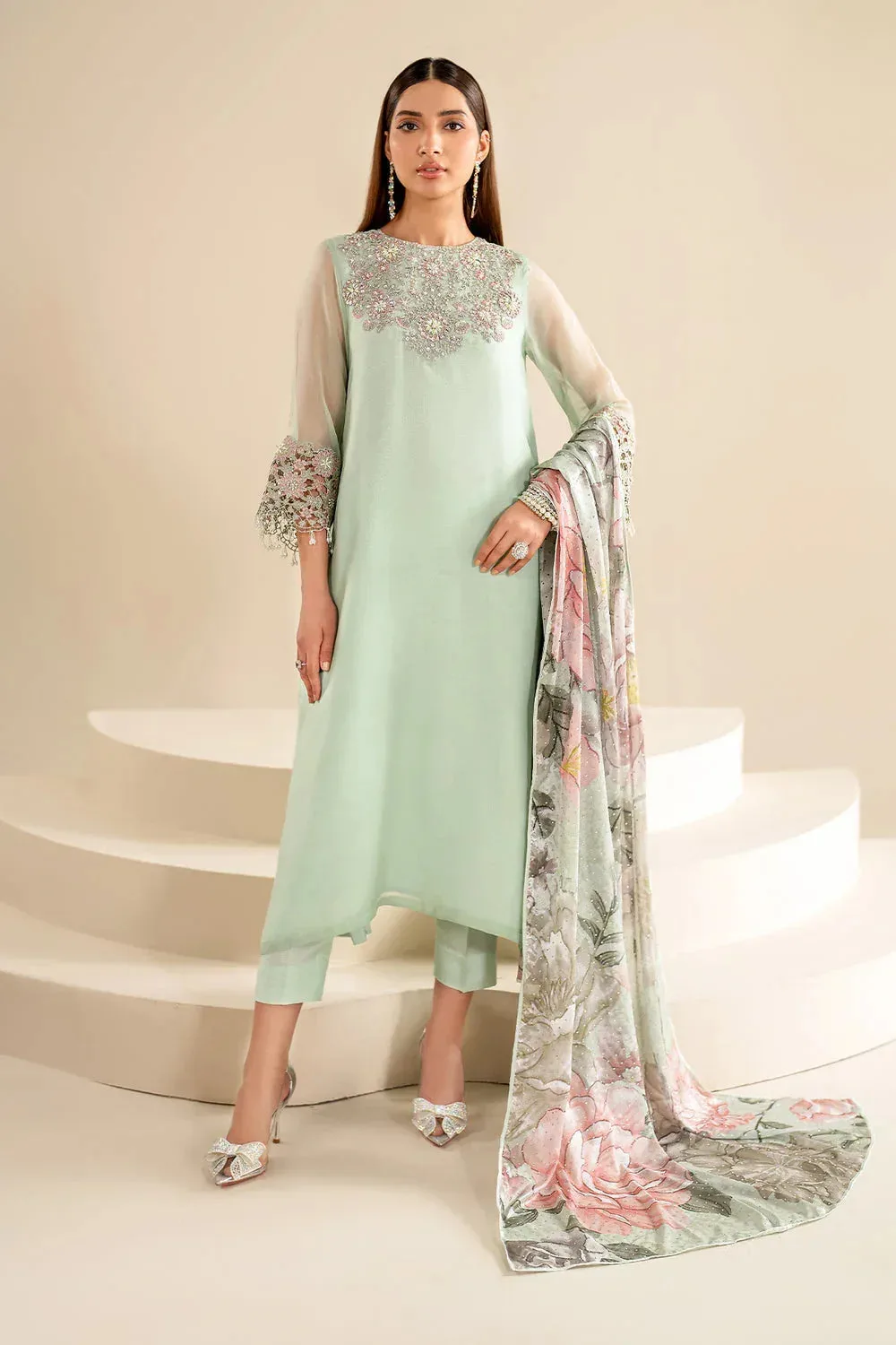 Baroque Luxury Pret 24 Green Chiffon – view 1 – Poshaq
