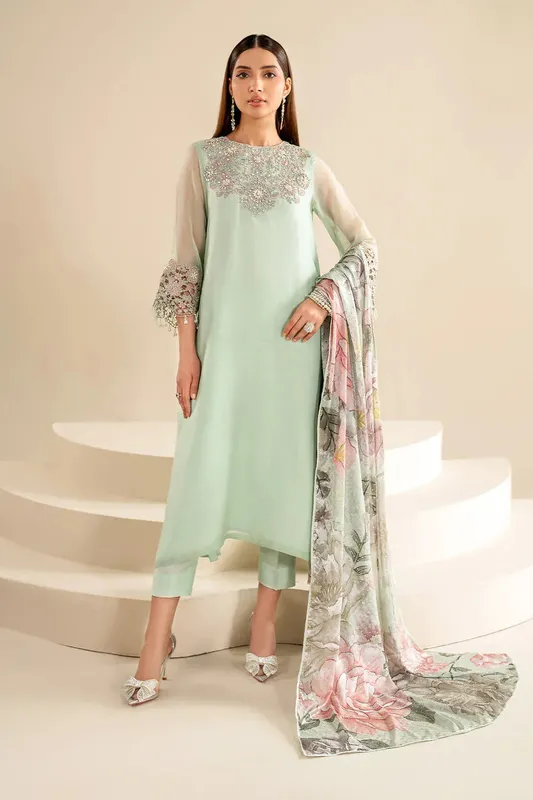 Baroque Luxury Pret 24 Green Chiffon – view 1 – Poshaq