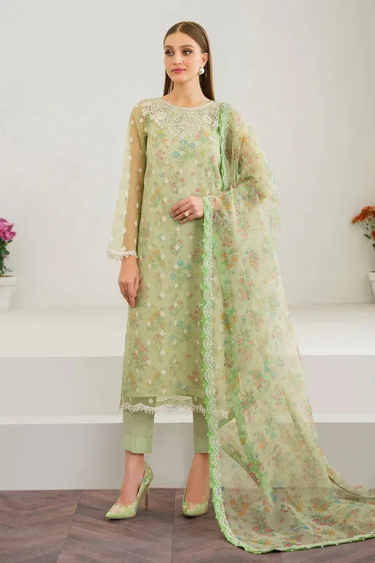 Baroque Luxury Formals 24 Parrot Green Organza – view 1 – Poshaq