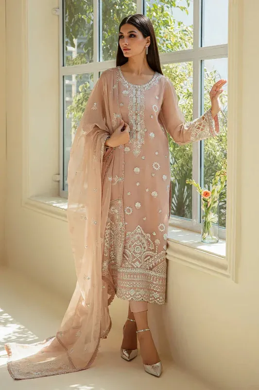 Baroque Luxury Formals 24 Powder Peach Chiffon – view 1 – Poshaq