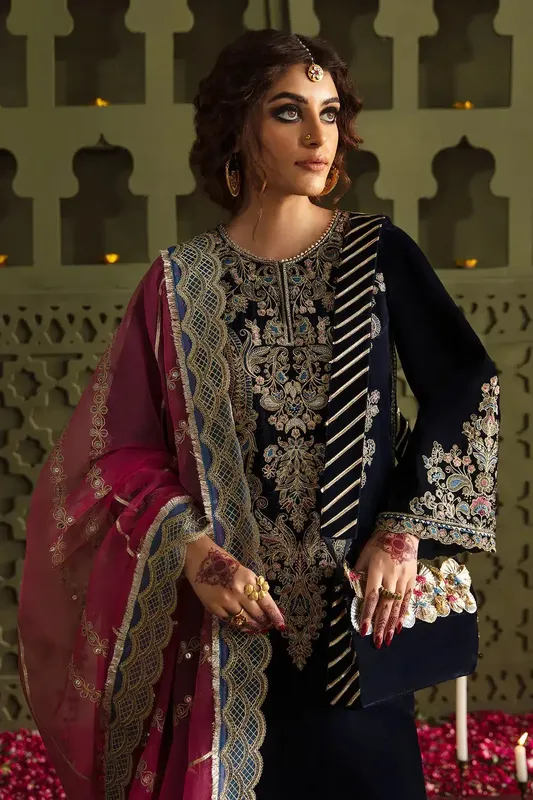 Baroque Jahanara Luxury Velvet 23 Blue Organza – view 1 – Poshaq