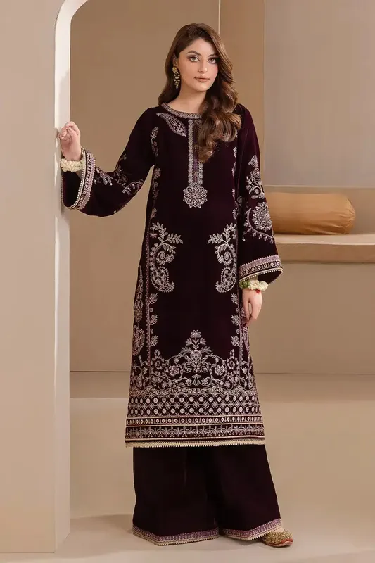 Baroque Jahanara Luxury Velvet 23 Purple Organza – view 1 – Poshaq