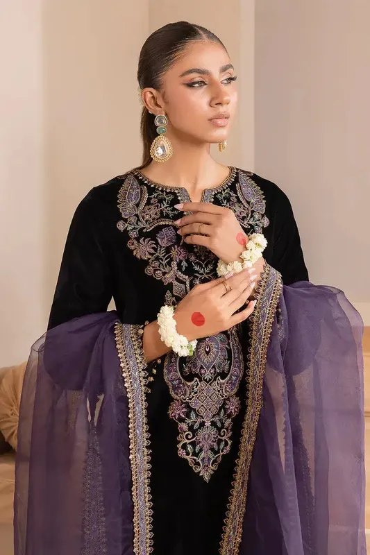 Baroque Jahanara Luxury Velvet 23 Purple Organza – view 1 – Poshaq