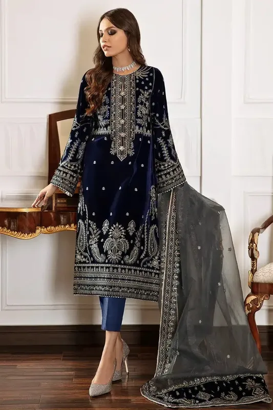 Baroque Jahanara Luxury Velvet 23 Blue Organza – view 1 – Poshaq