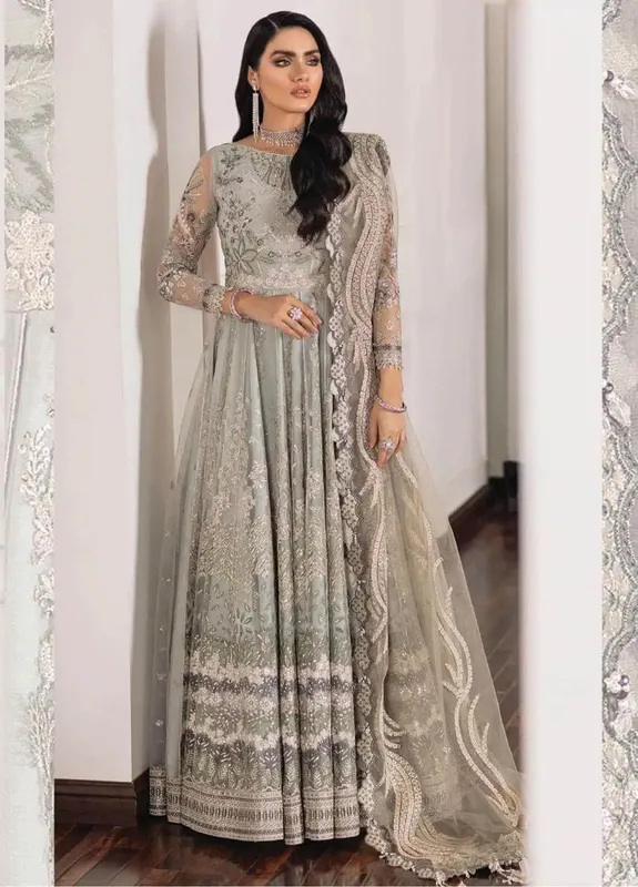 Baroque Chantelle Embroidered Sea Green Silk – view 1 – Poshaq