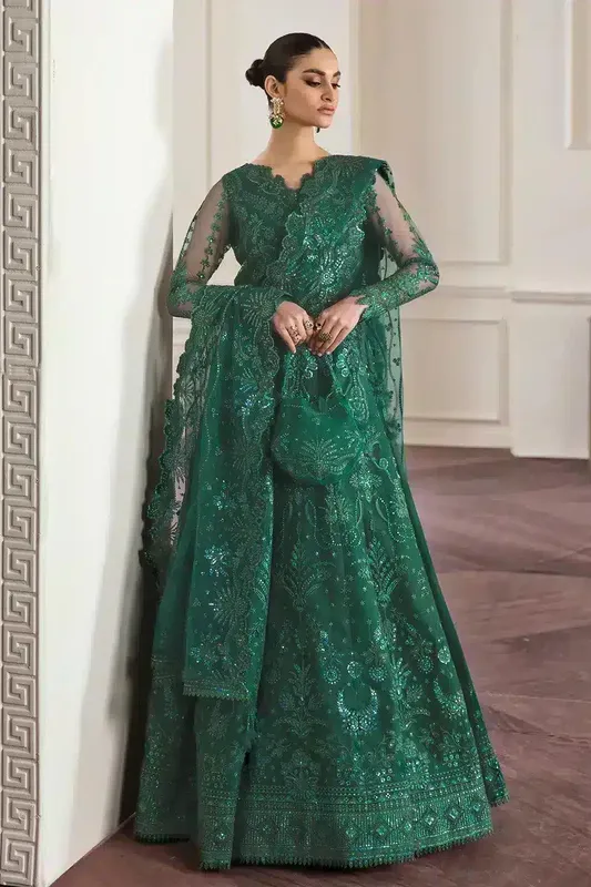 Baroque Formals Collection Bottle Green Silk – view 1 – Poshaq