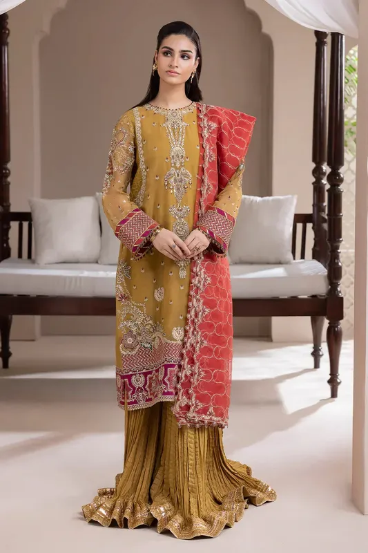 Baroque Formals Collection Mustard Organza – view 1 – Poshaq