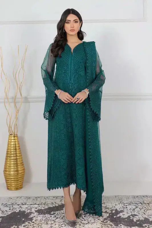 Baroque Formals Collection Teal Organza – view 1 – Poshaq