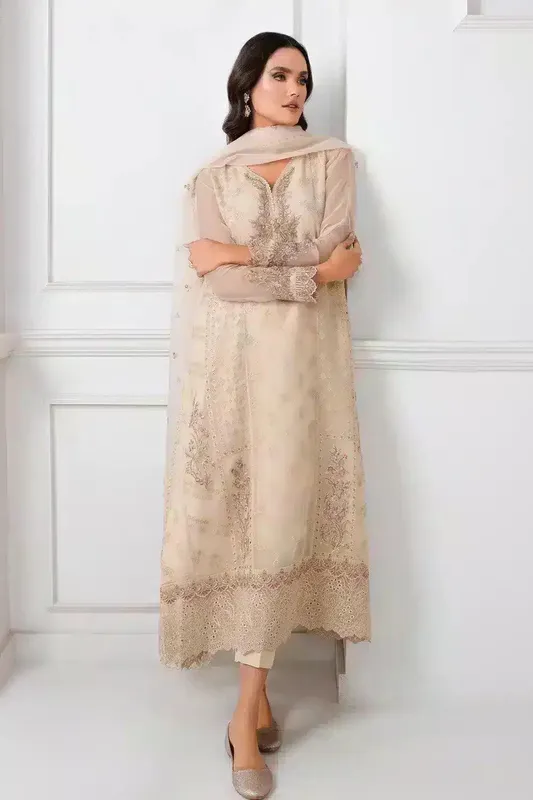 Baroque Formals Collection Beige Organza – view 1 – Poshaq