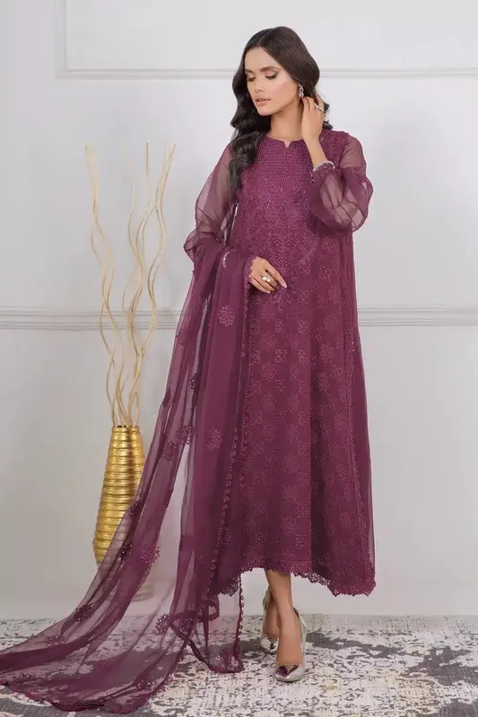 Baroque Formals Collection Plum Organza – view 1 – Poshaq