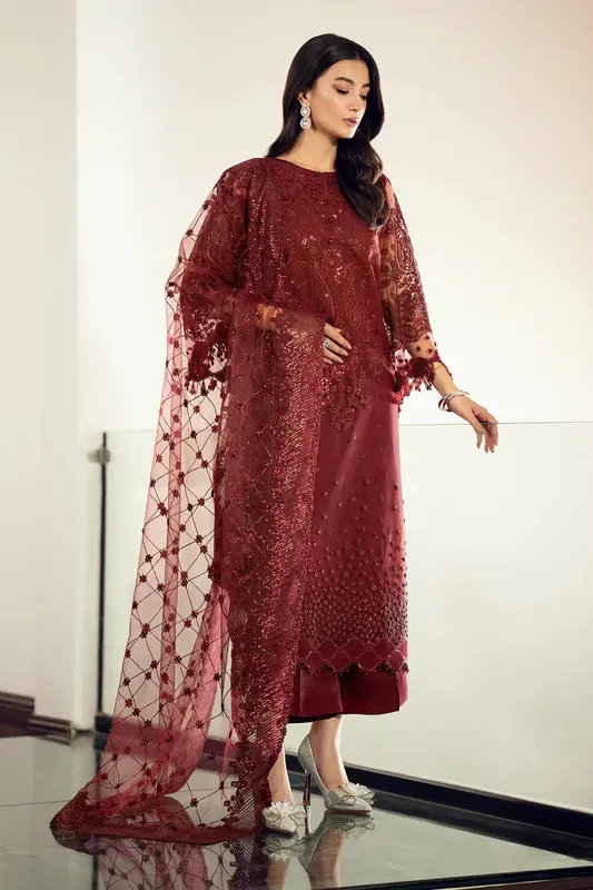 Baroque Formals Collection Maroon Silk – view 1 – Poshaq
