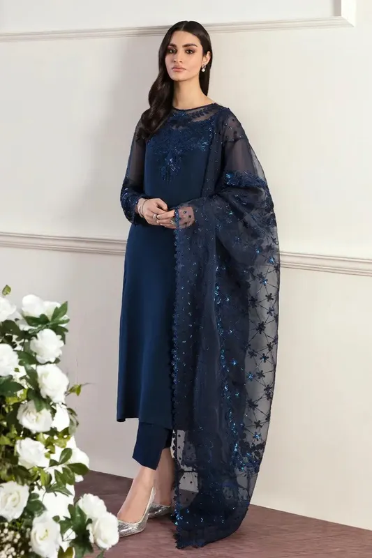 Baroque Formals Collection Blue Organza – view 1 – Poshaq