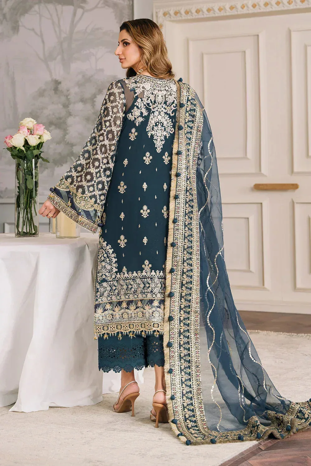 Baroque Chantelle Embroidered Collection Teal Organza – view 11 – Poshaq