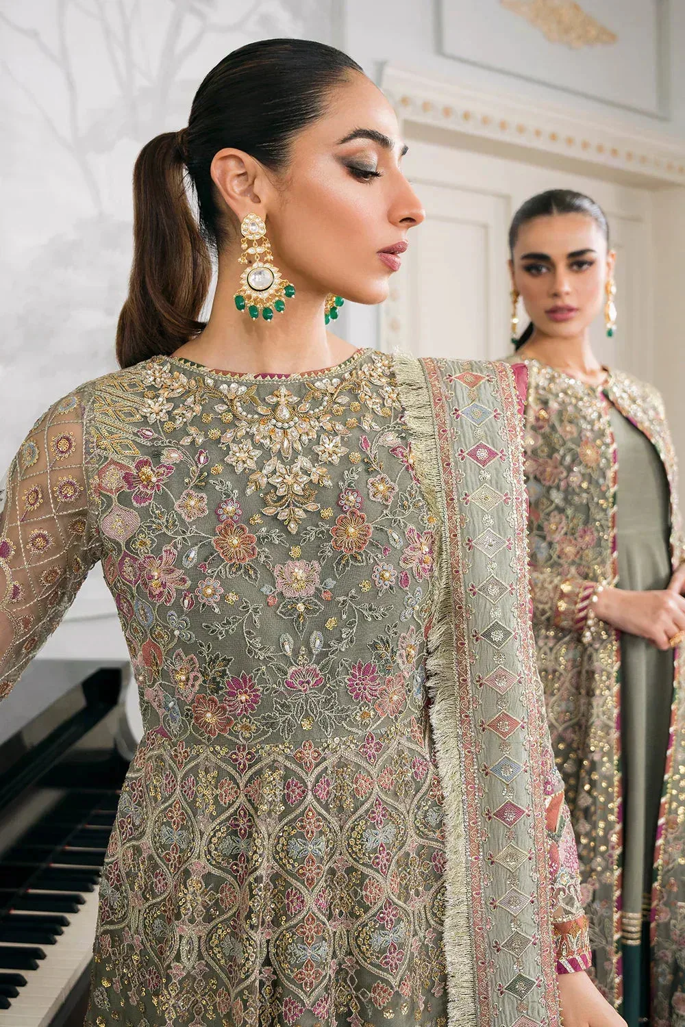 Baroque Chantelle Embroidered Collection 2024 Green Organza – view 13 – Poshaq