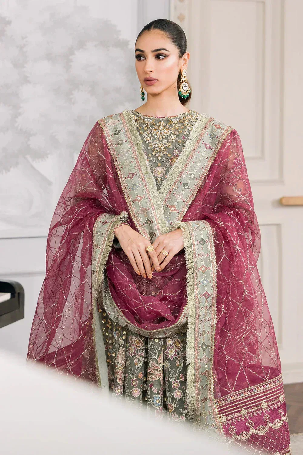 Baroque Chantelle Embroidered Collection 2024 Green Organza – view 15 – Poshaq