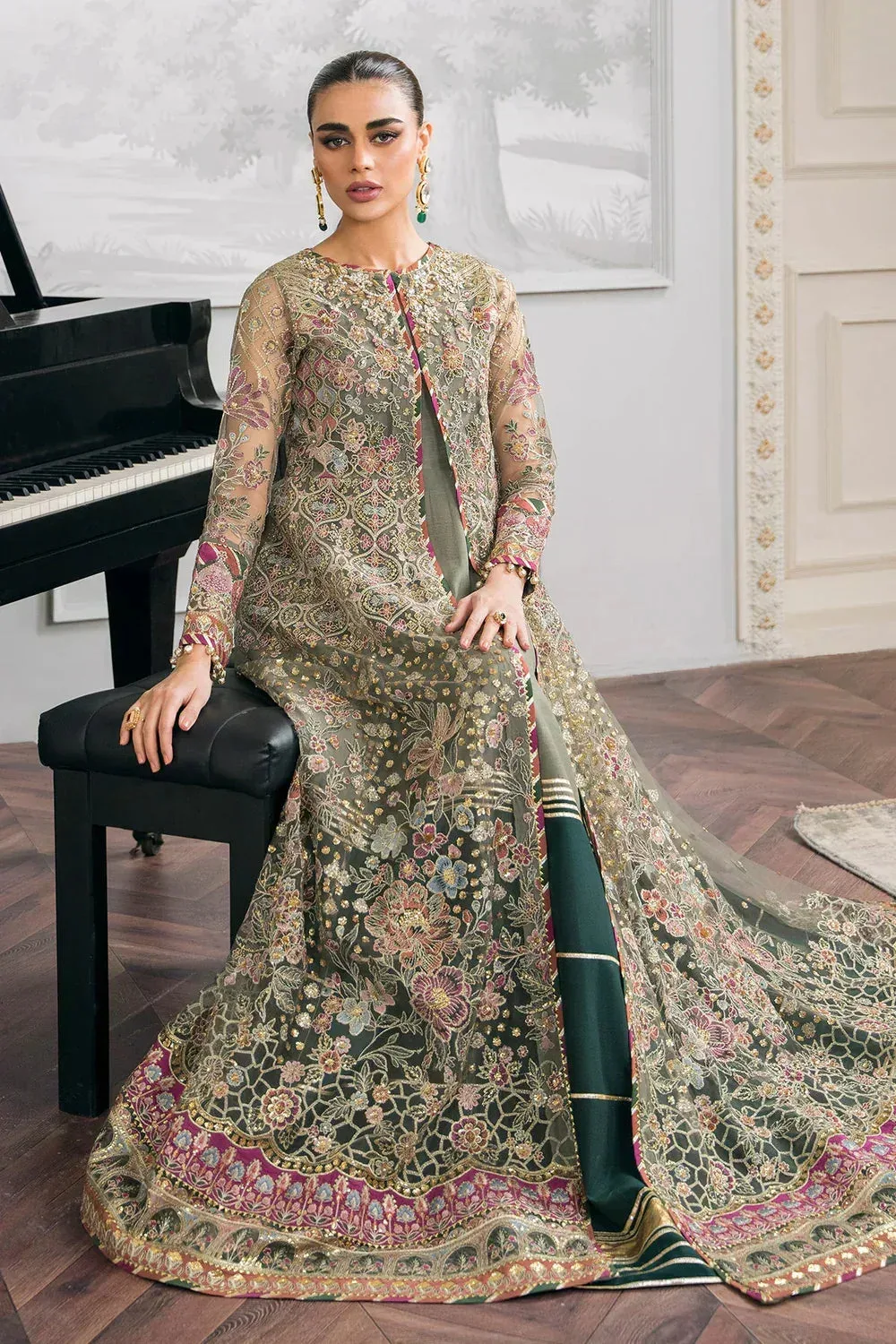 Baroque Chantelle Embroidered Collection 2024 Green Organza – view 4 – Poshaq