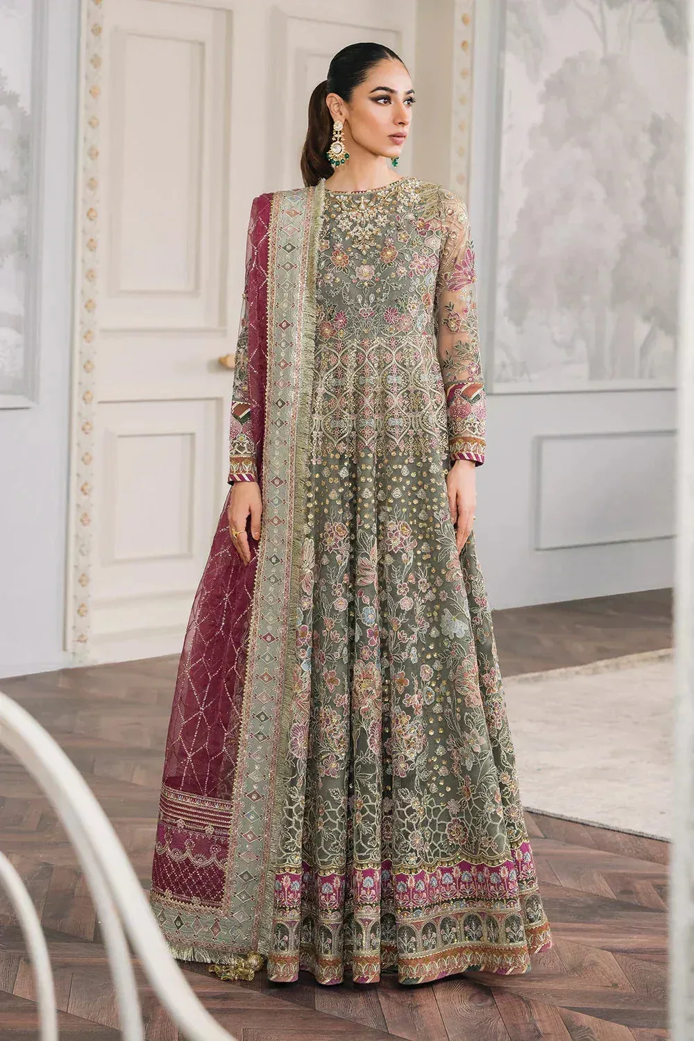 Baroque Chantelle Embroidered Collection 2024 Green Organza – view 8 – Poshaq