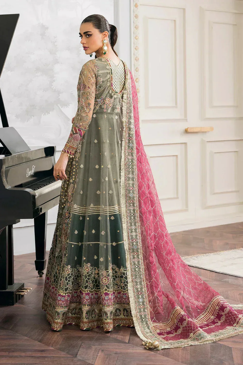 Baroque Chantelle Embroidered Collection 2024 Green Organza – view 9 – Poshaq
