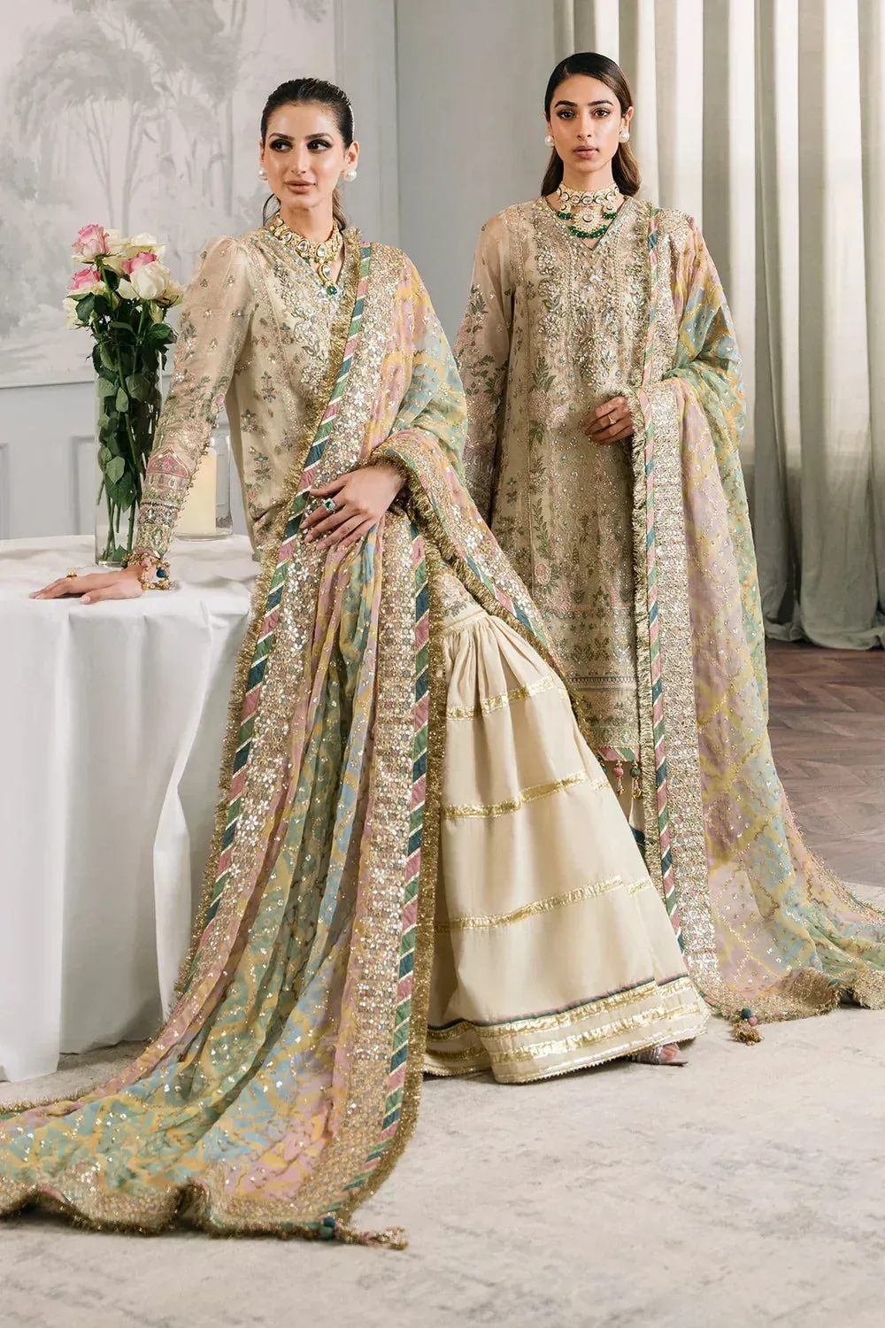 Baroque Chantelle Embroidered Collection Ivory Organza – view 1 – Poshaq