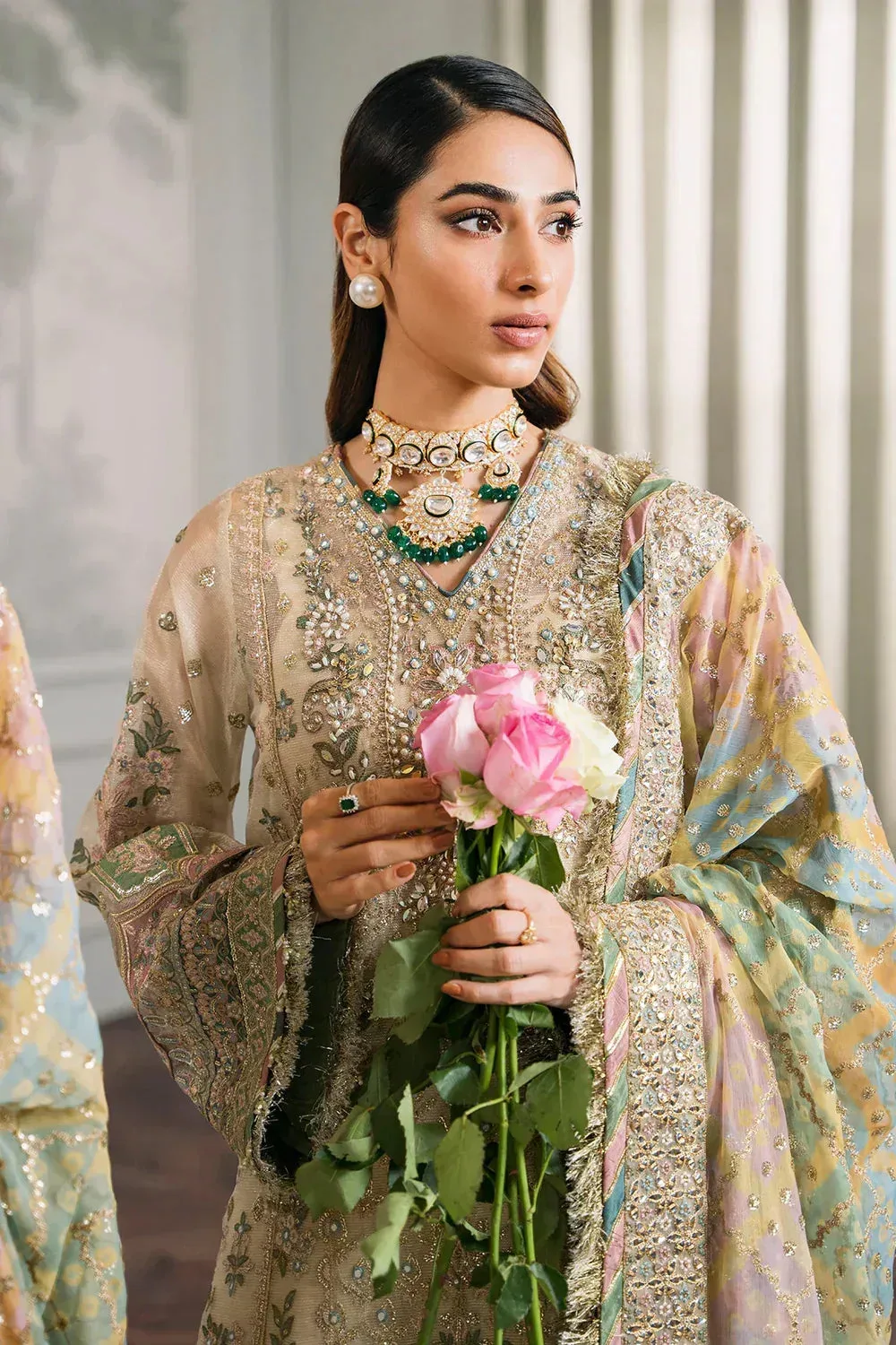 Baroque Chantelle Embroidered Collection Ivory Organza – view 14 – Poshaq