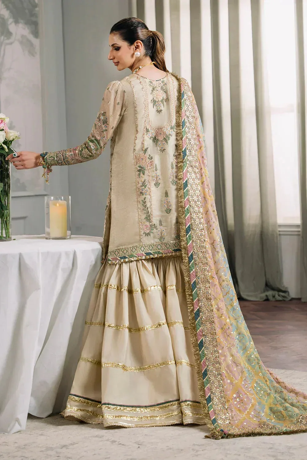Baroque Chantelle Embroidered Collection Ivory Organza – view 18 – Poshaq