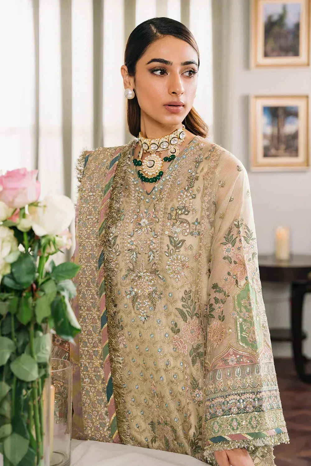 Baroque Chantelle Embroidered Collection Ivory Organza – view 5 – Poshaq
