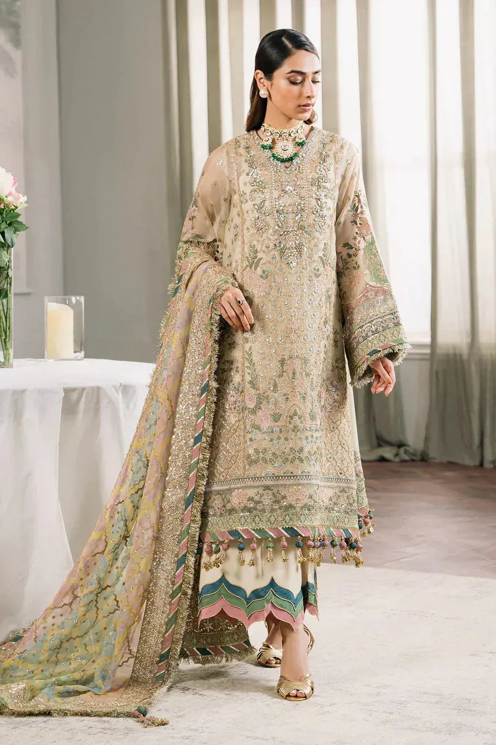 Baroque Chantelle Embroidered Collection Ivory Organza – view 7 – Poshaq
