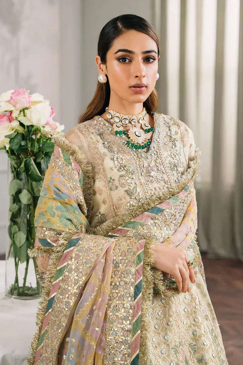 Baroque Chantelle Embroidered Collection Ivory Organza – view 8 – Poshaq