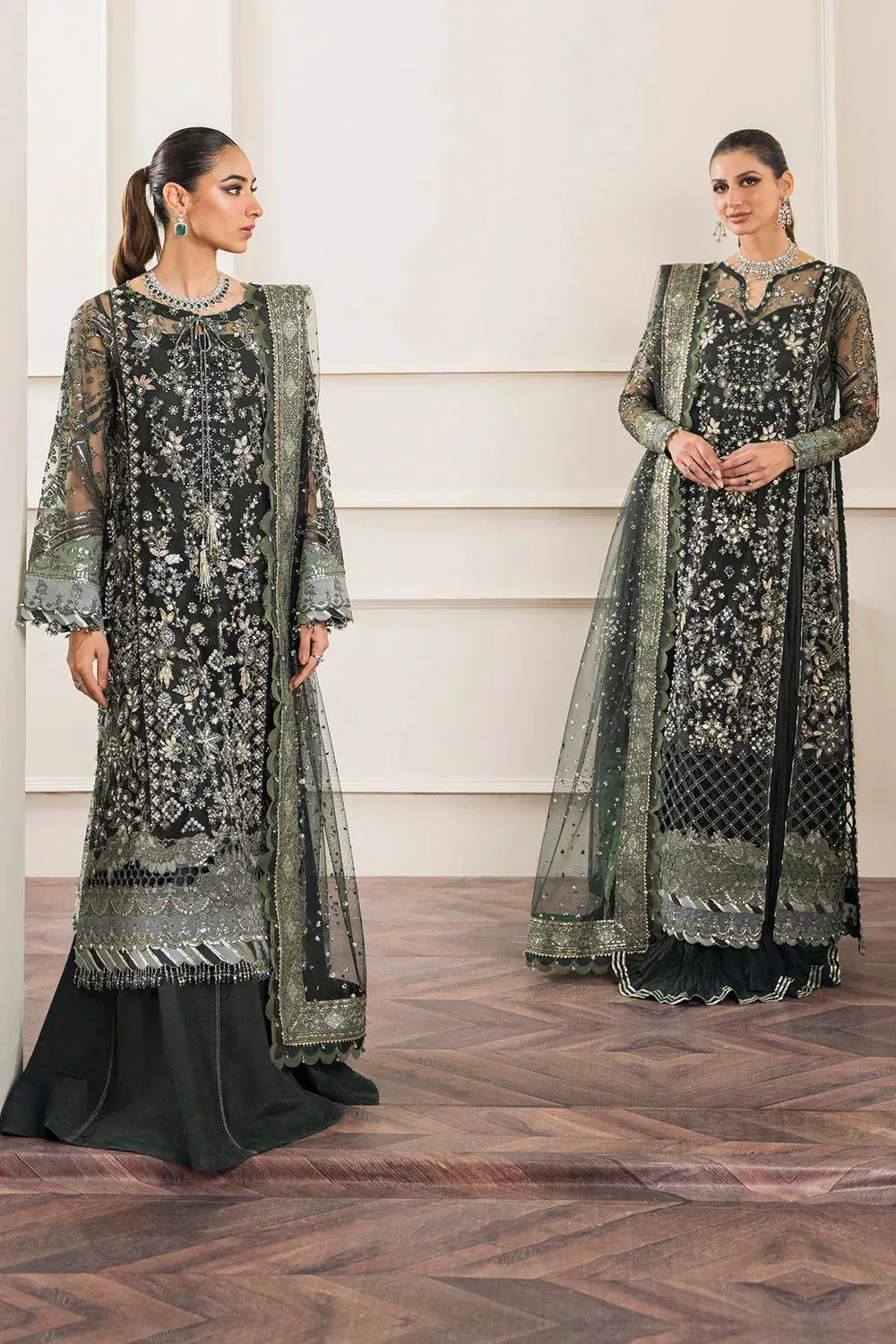 Baroque Chantelle Embroidered Collection Green Organza – view 1 – Poshaq