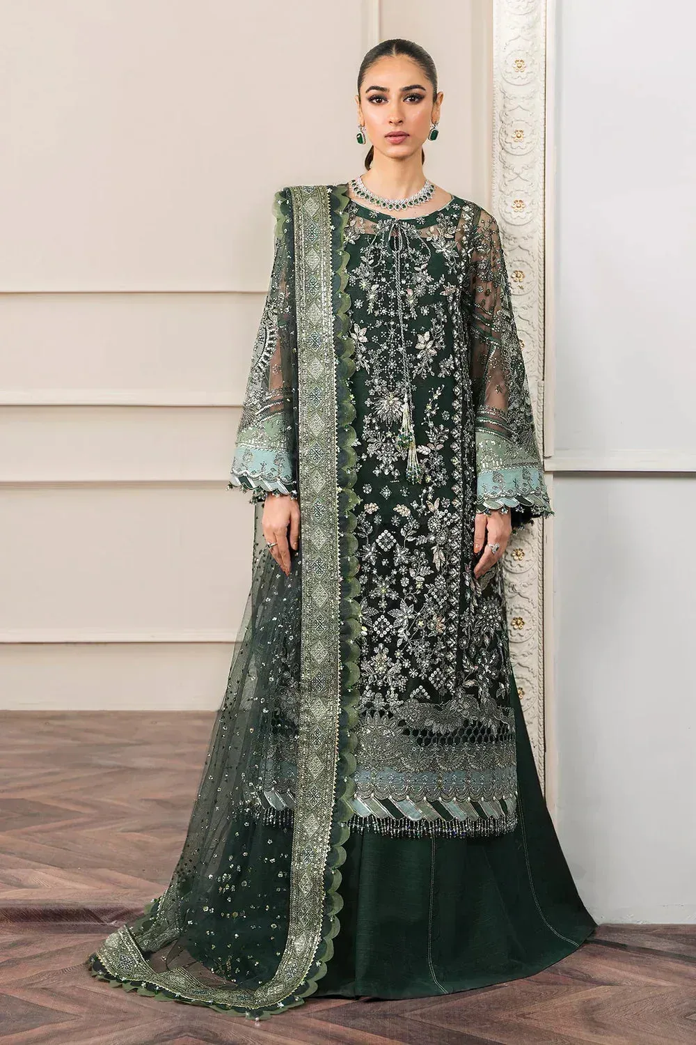 Baroque Chantelle Embroidered Collection Green Organza – view 10 – Poshaq