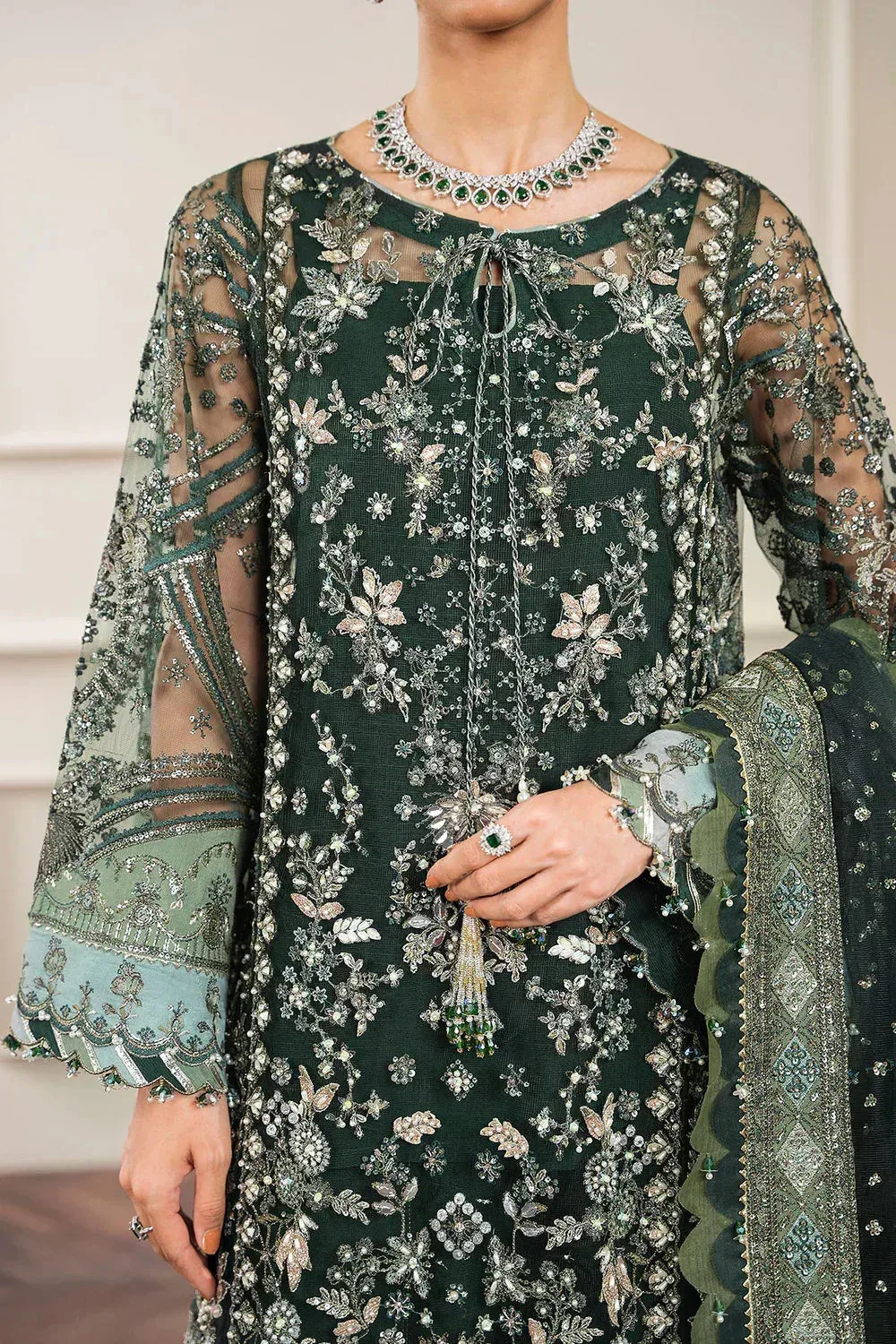 Baroque Chantelle Embroidered Collection Green Organza – view 11 – Poshaq
