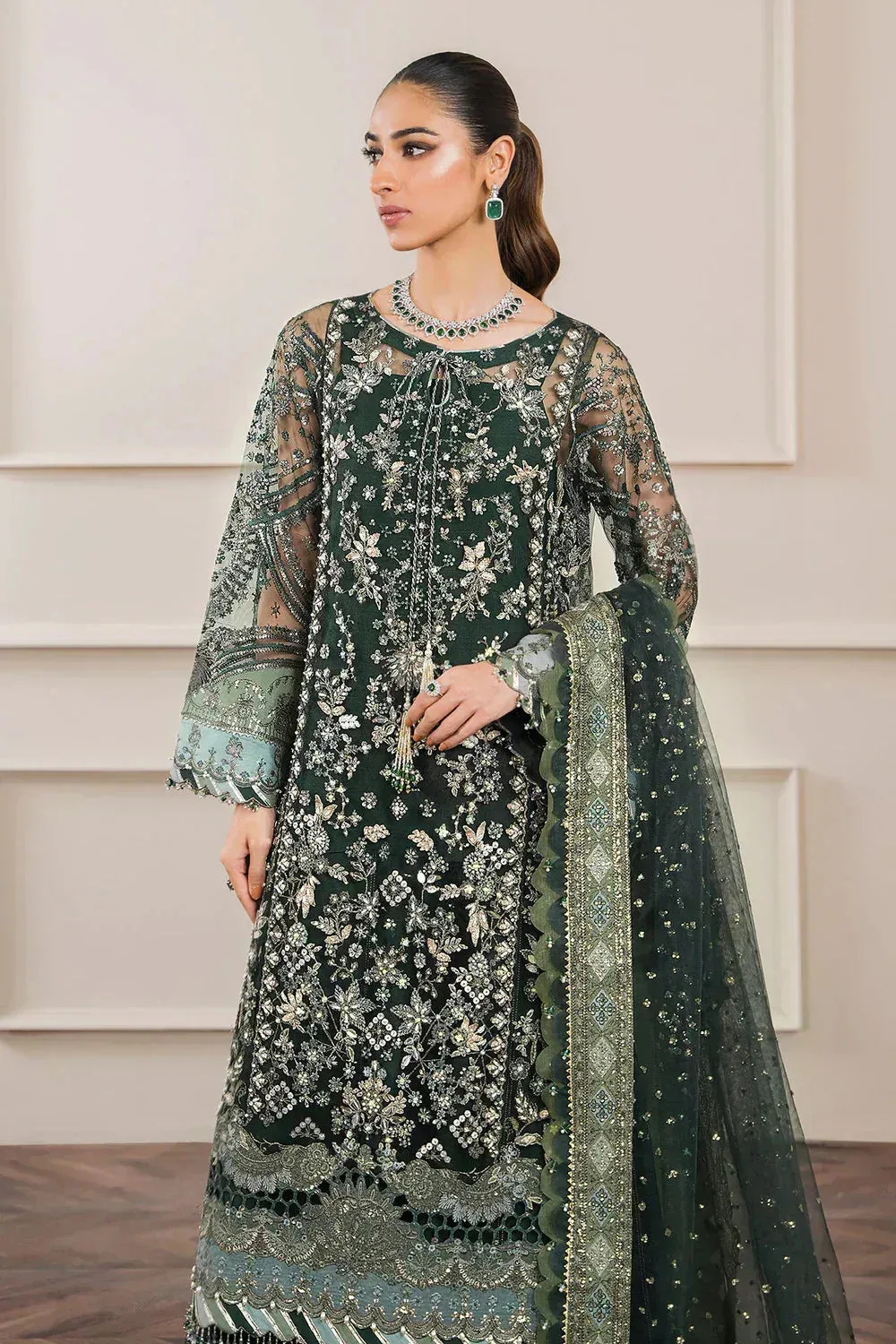 Baroque Chantelle Embroidered Collection Green Organza – view 13 – Poshaq