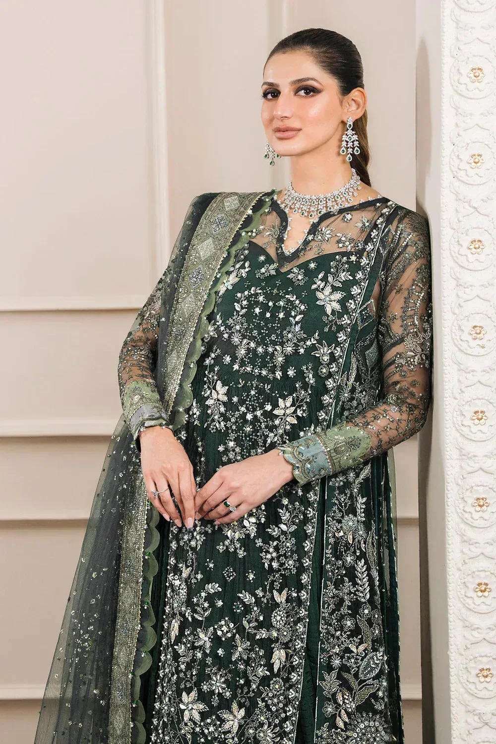 Baroque Chantelle Embroidered Collection Green Organza – view 14 – Poshaq