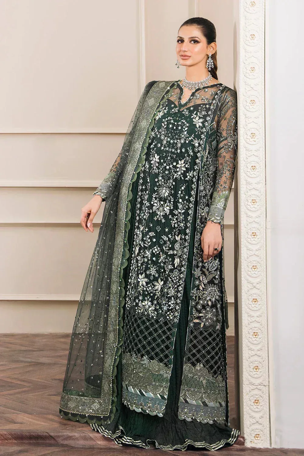 Baroque Chantelle Embroidered Collection Green Organza – view 15 – Poshaq