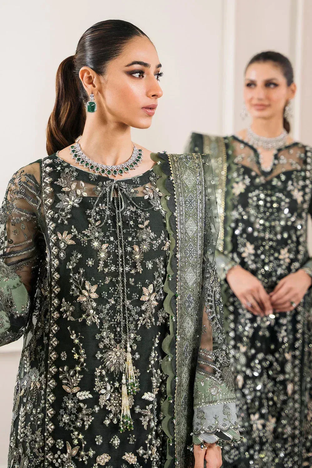 Baroque Chantelle Embroidered Collection Green Organza – view 16 – Poshaq