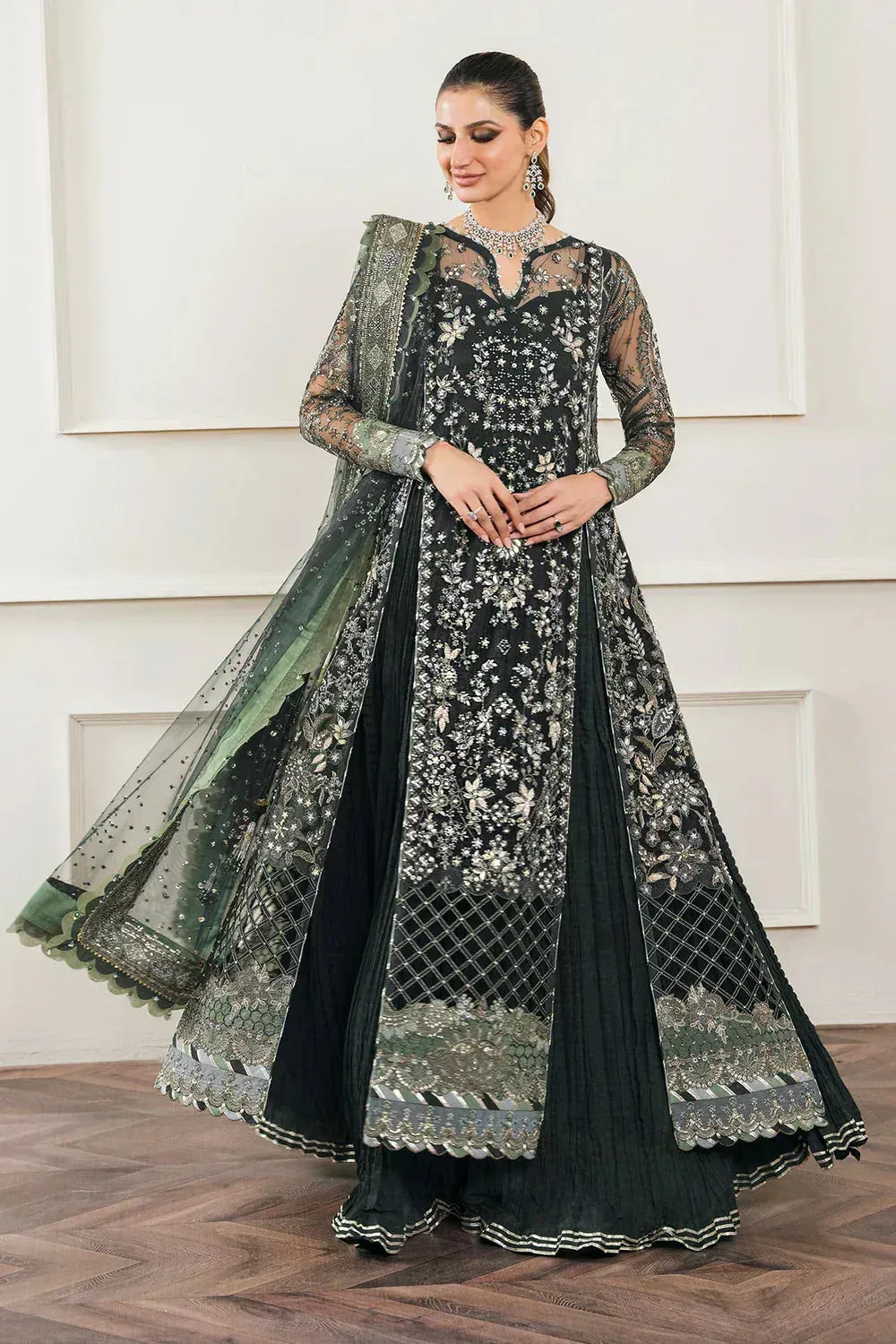 Baroque Chantelle Embroidered Collection Green Organza – view 17 – Poshaq