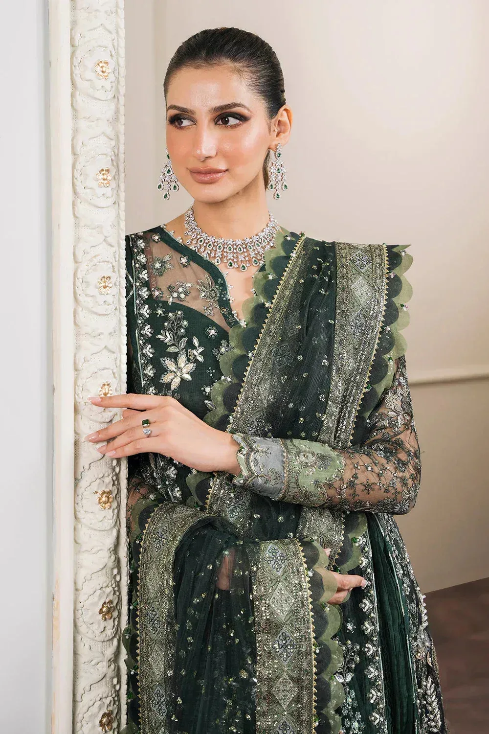 Baroque Chantelle Embroidered Collection Green Organza – view 18 – Poshaq