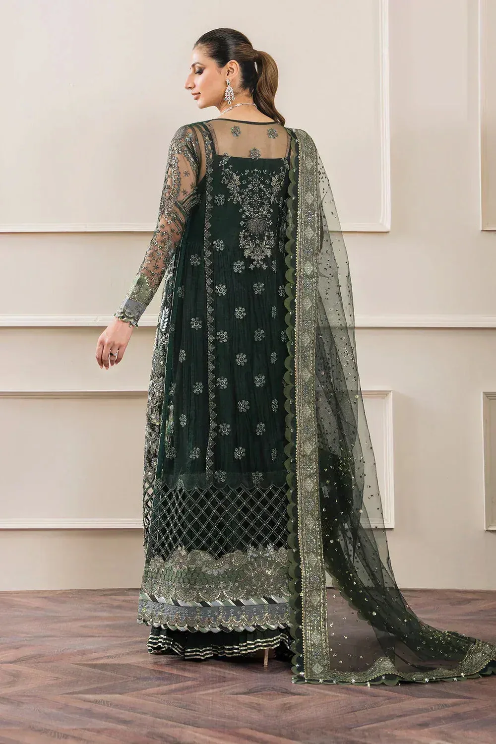 Baroque Chantelle Embroidered Collection Green Organza – view 19 – Poshaq