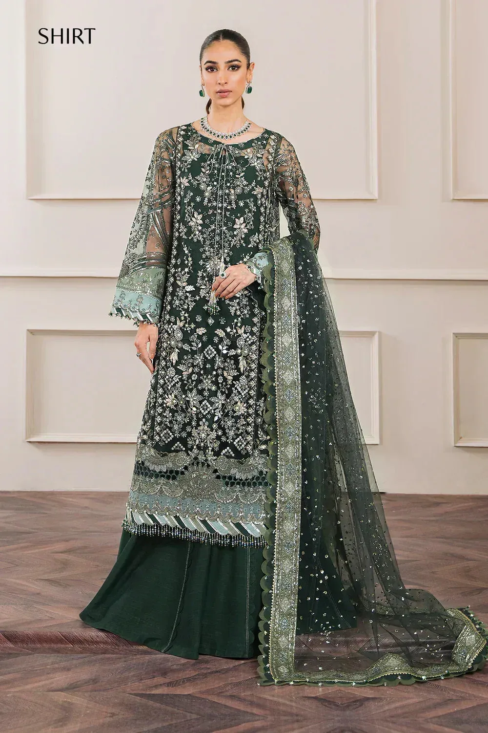 Baroque Chantelle Embroidered Collection Green Organza – view 2 – Poshaq