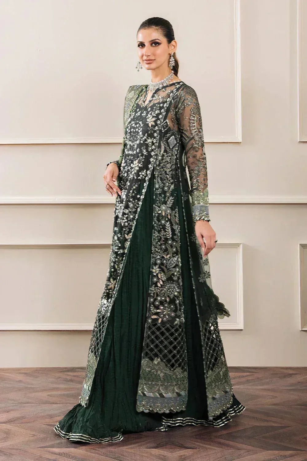 Baroque Chantelle Embroidered Collection Green Organza – view 20 – Poshaq
