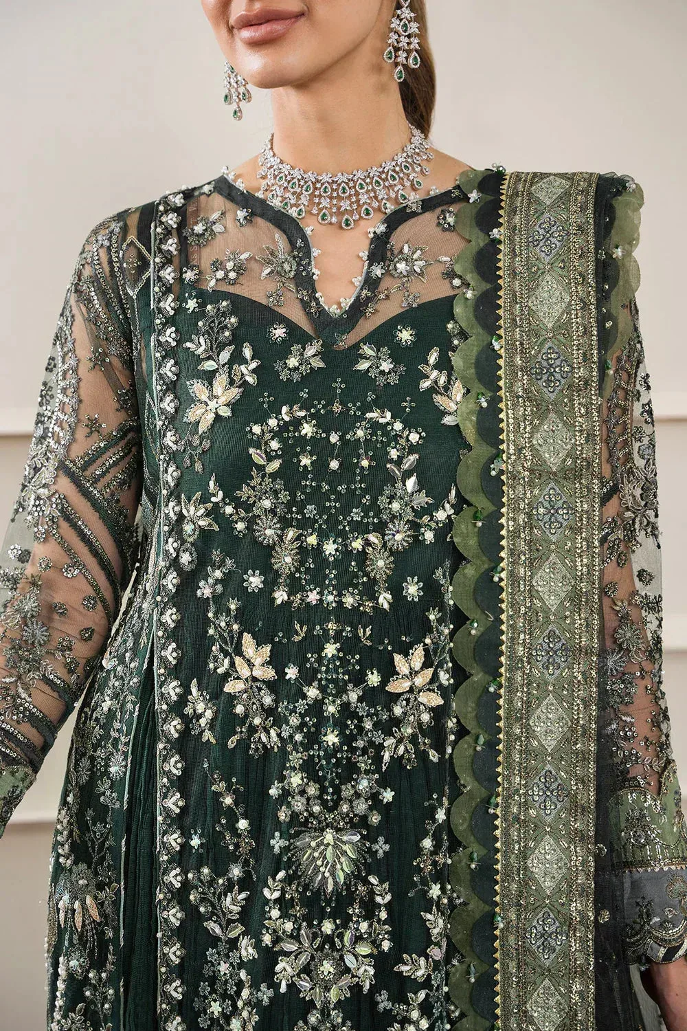 Baroque Chantelle Embroidered Collection Green Organza – view 21 – Poshaq
