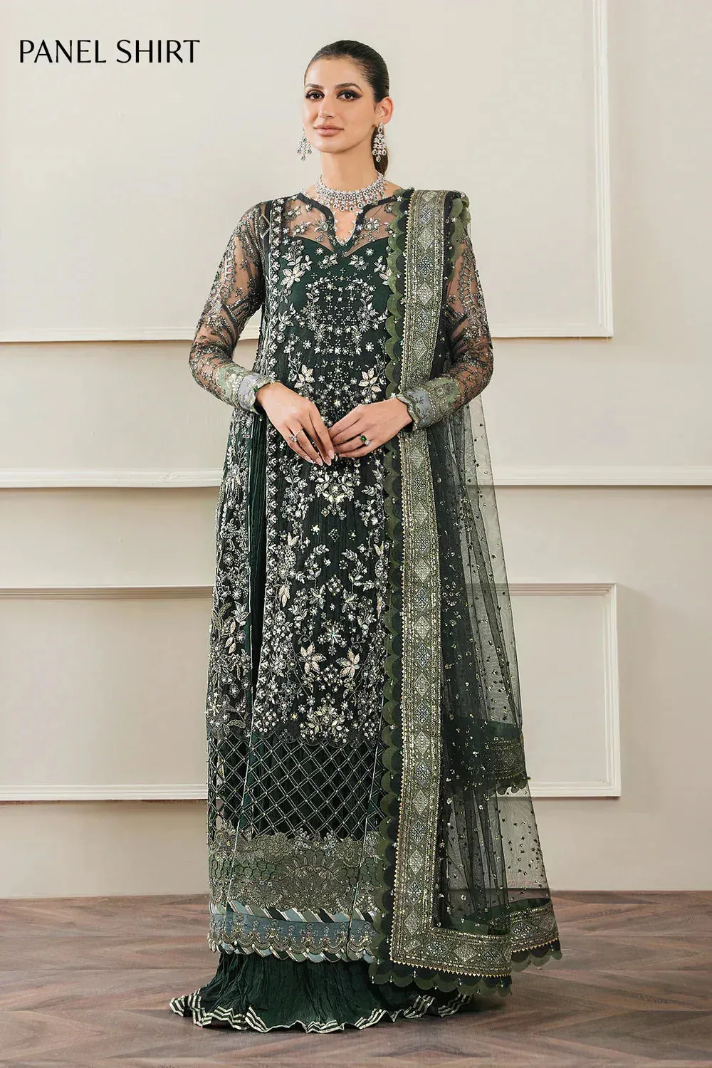 Baroque Chantelle Embroidered Collection Green Organza – view 3 – Poshaq