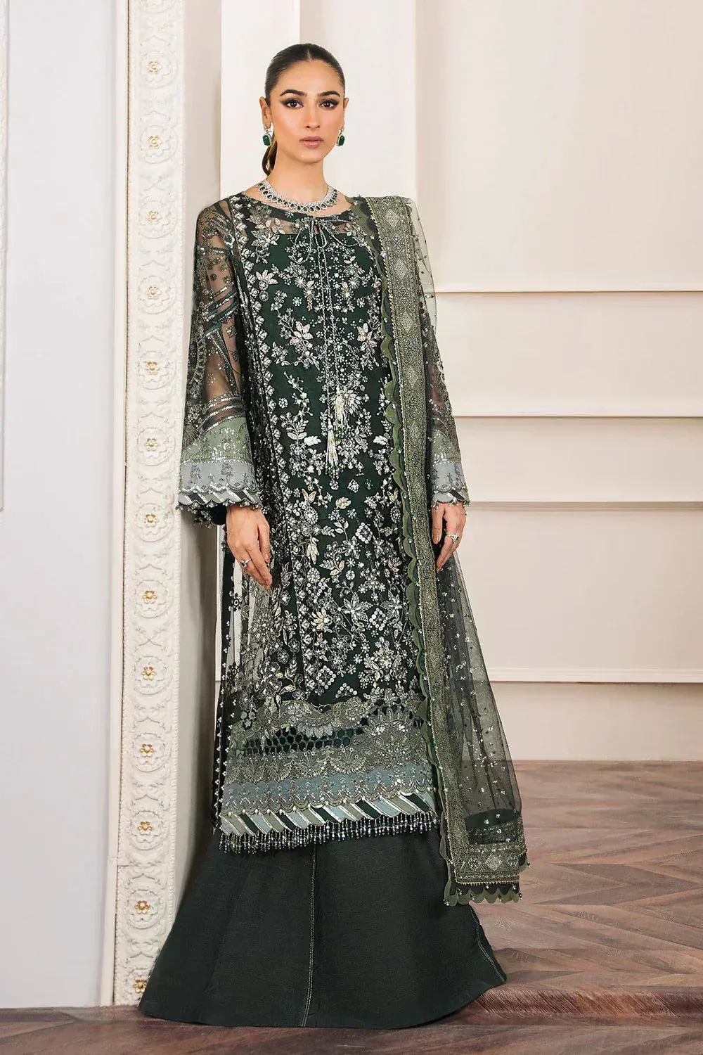 Baroque Chantelle Embroidered Collection Green Organza – view 4 – Poshaq