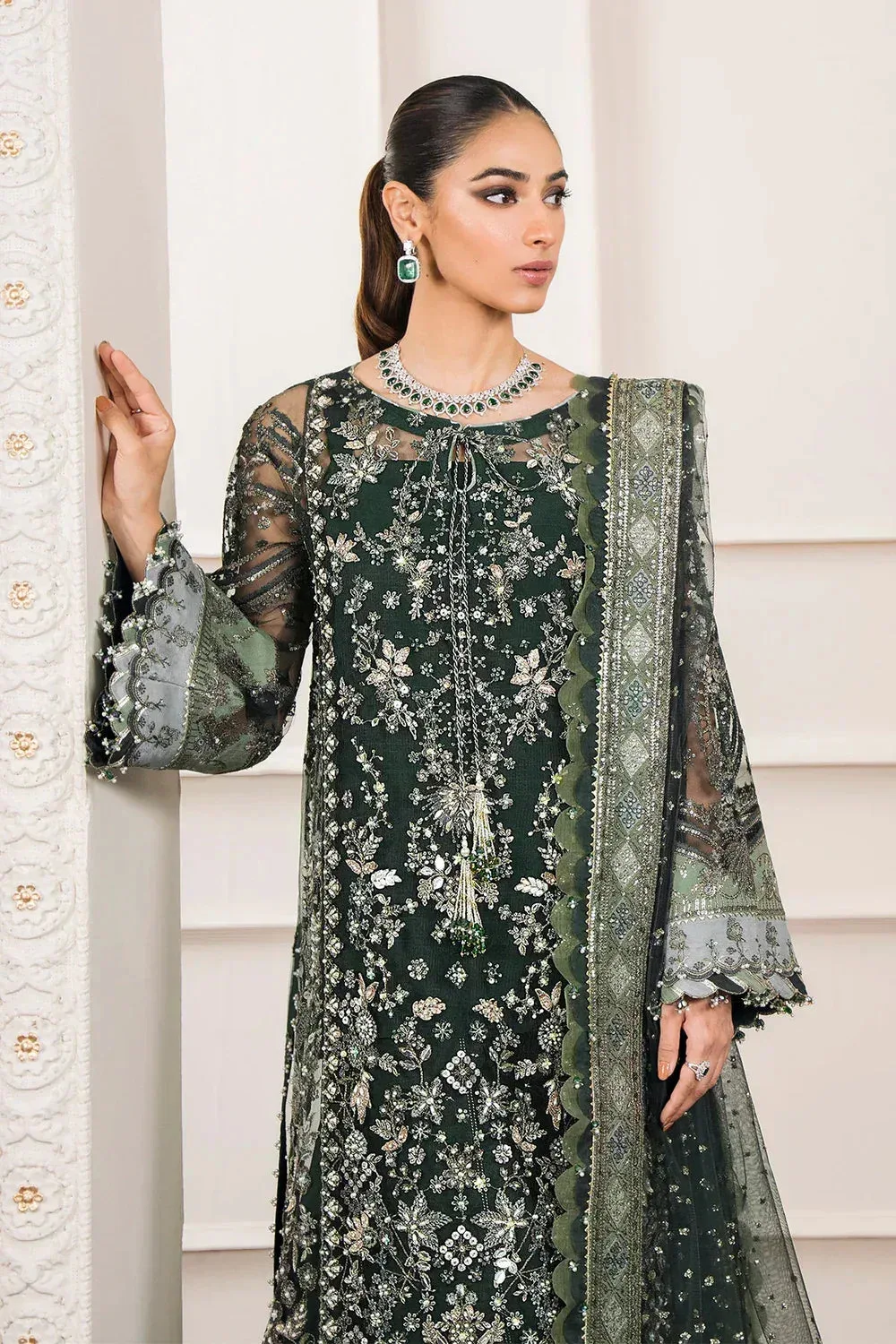 Baroque Chantelle Embroidered Collection Green Organza – view 5 – Poshaq