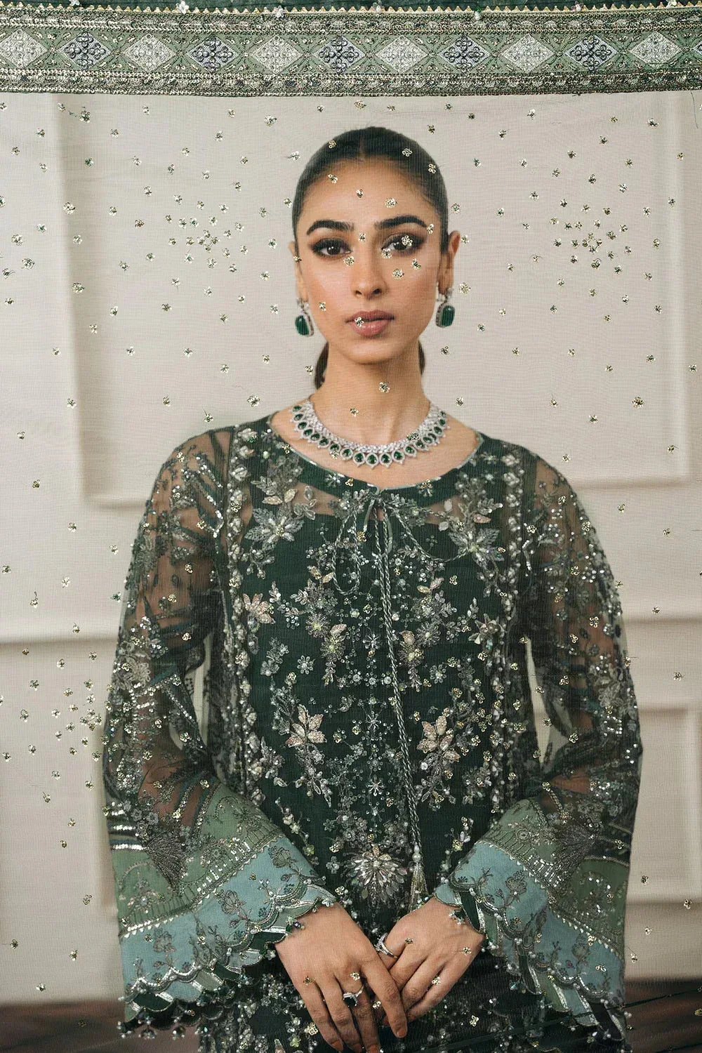 Baroque Chantelle Embroidered Collection Green Organza – view 6 – Poshaq