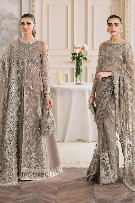 Baroque Chantelle Embroidered Collection Beige Organza – view 1 – Poshaq