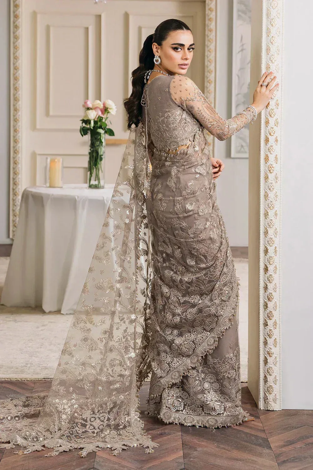 Baroque Chantelle Embroidered Collection Beige Organza – view 11 – Poshaq