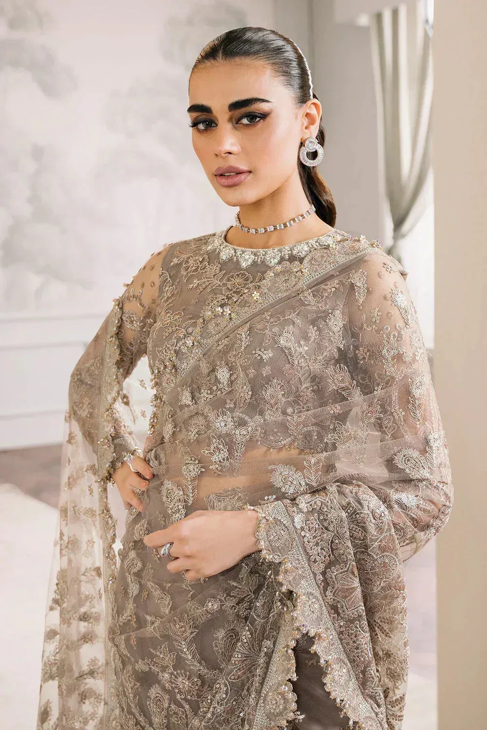 Baroque Chantelle Embroidered Collection Beige Organza – view 15 – Poshaq