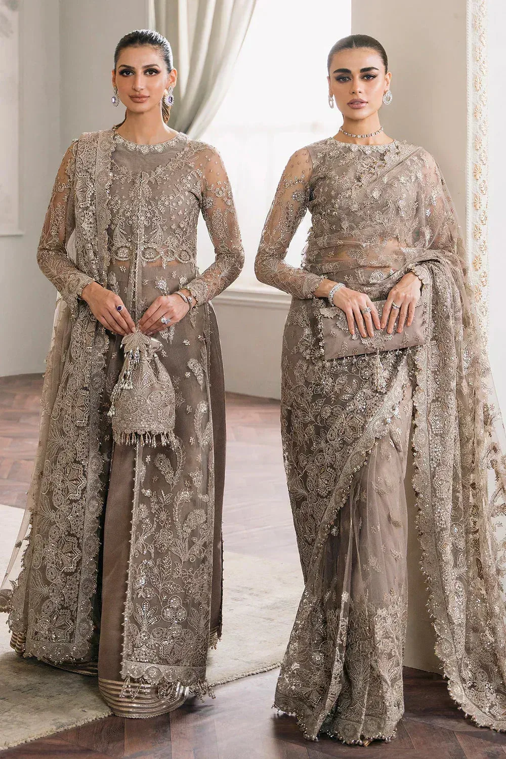 Baroque Chantelle Embroidered Collection Beige Organza – view 18 – Poshaq